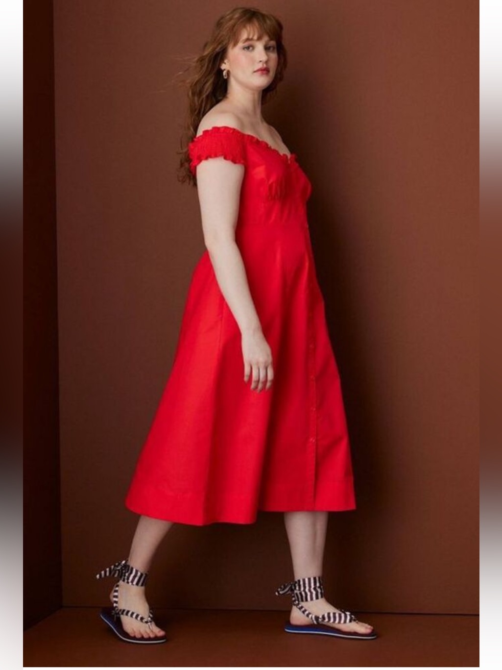 Women's Off The Shoulder Button-Down Midi Dress - Rosie Assoulin X Target Red Xs — image 4 of 4